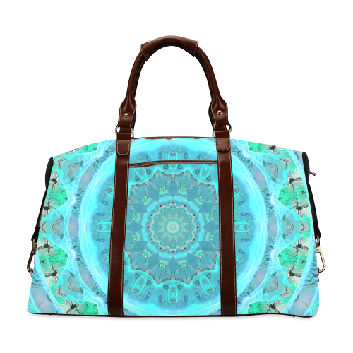 Teal Cyan Ocean Abstract Modern Lace Lattice Classic Travel Bag (Model 1643)