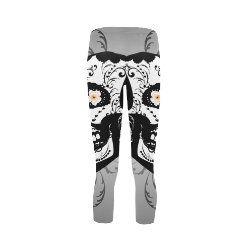 Wonderful sugar skull in black and white Capri Legging (Model L02)