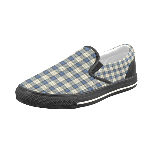 Classic Tartan Squares Fabric - blue beige Men's Slip-on Canvas Shoes (Model 019)