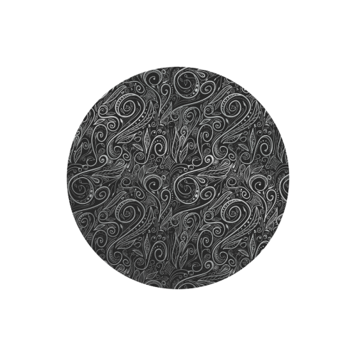 A elegant floral damasks in  silver and black Round Mousepad