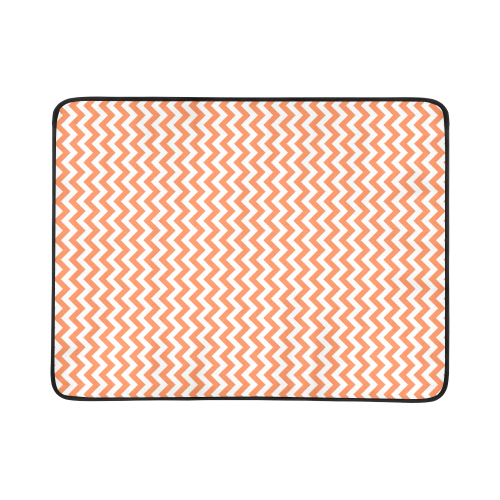 Tangerine Orange and white small zigzag chevron Beach Mat 78"x 60"