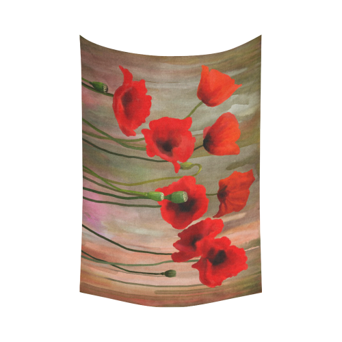 Poppies Cotton Linen Wall Tapestry 90"x 60"