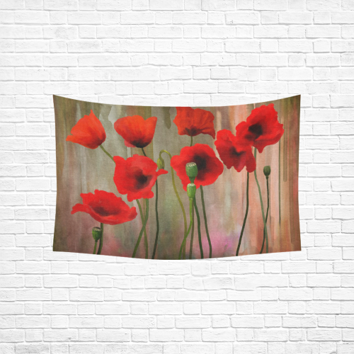 Poppies Cotton Linen Wall Tapestry 60"x 40"