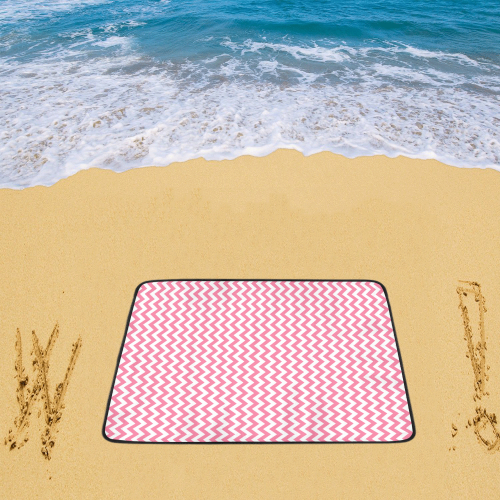 Pink and white small zigzag chevron Beach Mat 78"x 60"