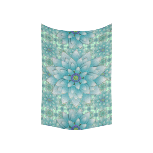 Turquoise Happy Lotus Cotton Linen Wall Tapestry 60"x 40"