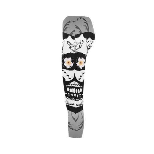 Wonderful sugar skull in black and white Capri Legging (Model L02)