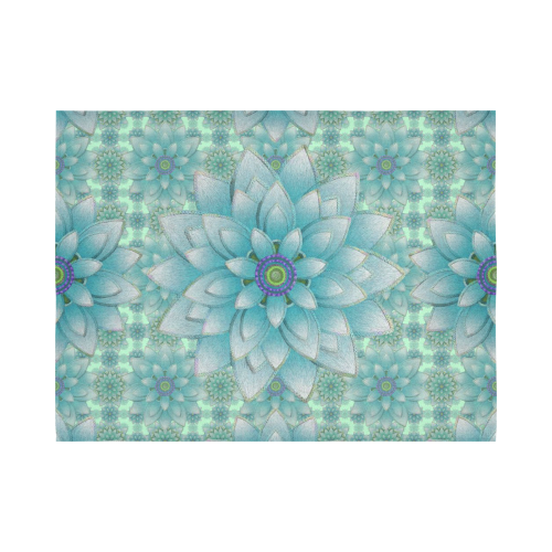 Turquoise Happy Lotus Cotton Linen Wall Tapestry 80"x 60"