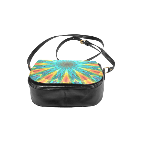 Aqua Gold Joy to the World Flowers, Zen Rainbow Classic Saddle Bag/Large (Model 1648)