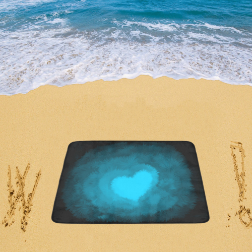 Blue Fluffy Heart Beach Mat 78"x 60"