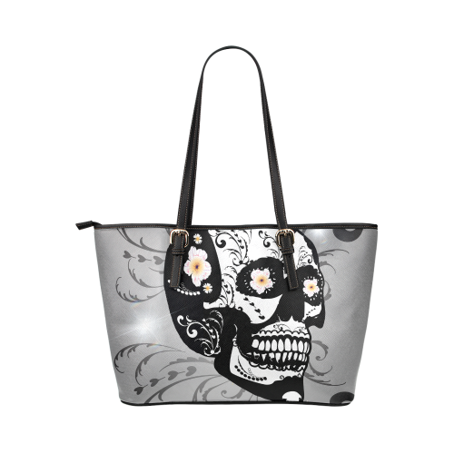 Wonderful sugar skull in black and white Leather Tote Bag/Small (Model 1651)