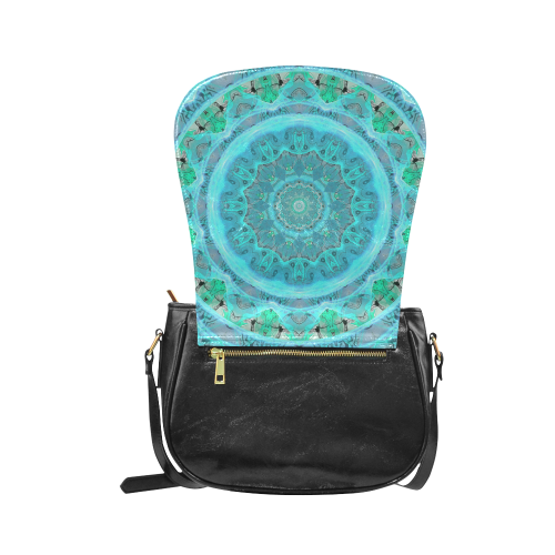Teal Cyan Ocean Abstract Modern Lace Lattice Classic Saddle Bag/Small (Model 1648)