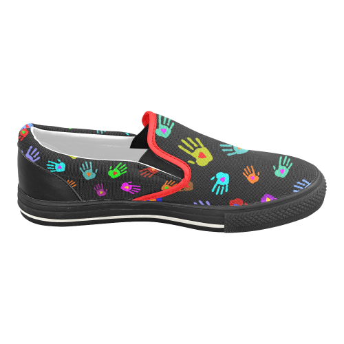 Multicolored HANDS with HEARTS love pattern Men's Slip-on Canvas Shoes (Model 019)