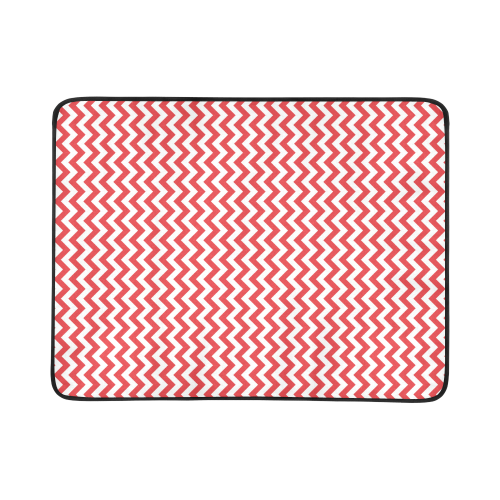Poppy Red and white small zigzag chevron Beach Mat 78"x 60"