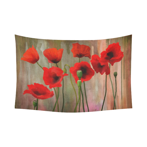 Poppies Cotton Linen Wall Tapestry 90"x 60"