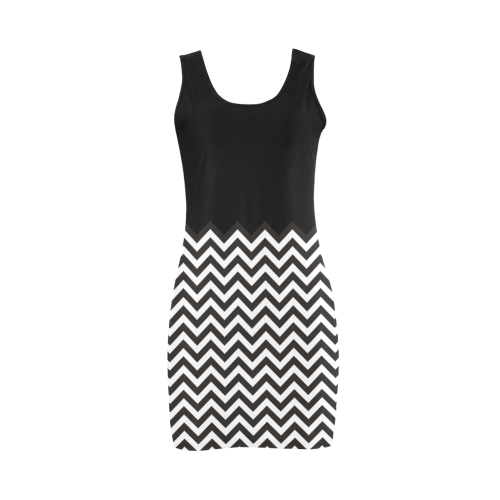 HIPSTER zigzag chevron pattern black & white Medea Vest Dress (Model D06)