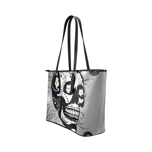 Wonderful sugar skull in black and white Leather Tote Bag/Small (Model 1651)