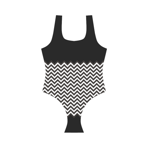 HIPSTER zigzag chevron pattern black & white Vest One Piece Swimsuit (Model S04)