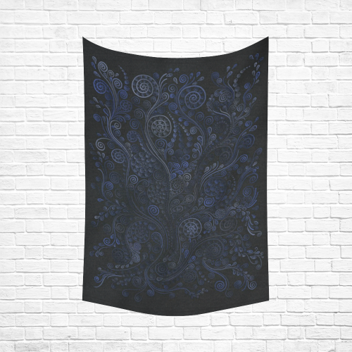 Ornamental blue on gray Cotton Linen Wall Tapestry 60"x 90"