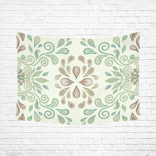 Green watercolor ornament Cotton Linen Wall Tapestry 80"x 60"