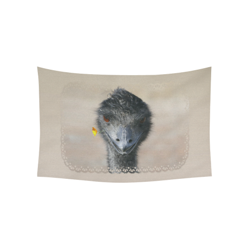 Happy Emu with Flower Cotton Linen Wall Tapestry 60"x 40"