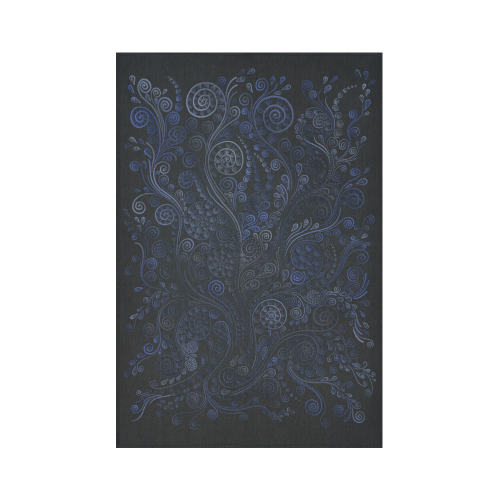 Ornamental blue on gray Cotton Linen Wall Tapestry 60"x 90"