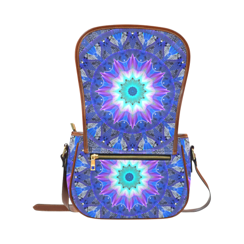 Blue Ice Merry Aqua Violet Foliage Flowers Zen Saddle Bag/Small (Model 1649) Full Customization