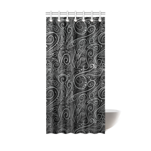 A elegant floral damasks in  silver and black Shower Curtain 36"x72"