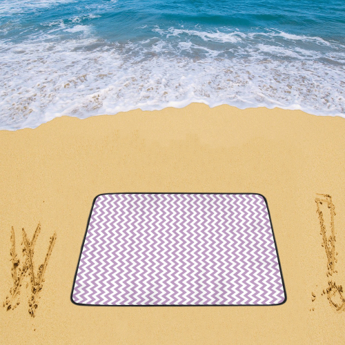 Purple Lilac and white small zigzag chevron Beach Mat 78"x 60"