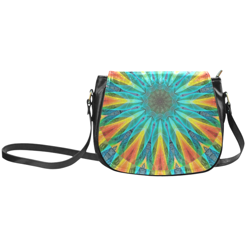 Aqua Gold Joy to the World Flowers, Zen Rainbow Classic Saddle Bag/Large (Model 1648)