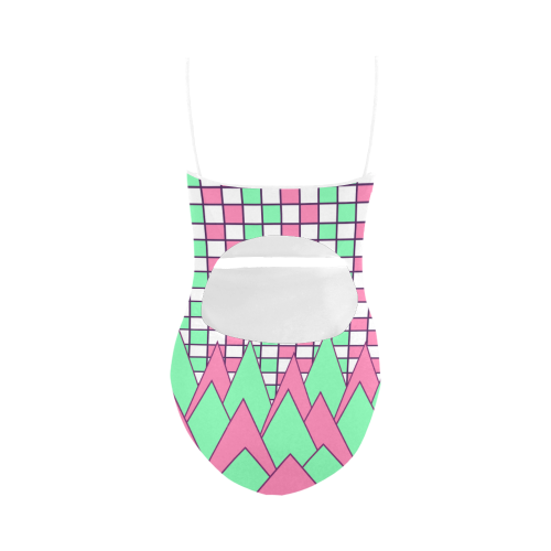 Geometry in green and pink Strap Swimsuit ( Model S05)