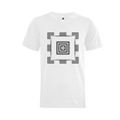 Solid Squares Frame Mosaic Black & White Men's V-Neck T-shirt  Big Size(USA Size) (Model T10)