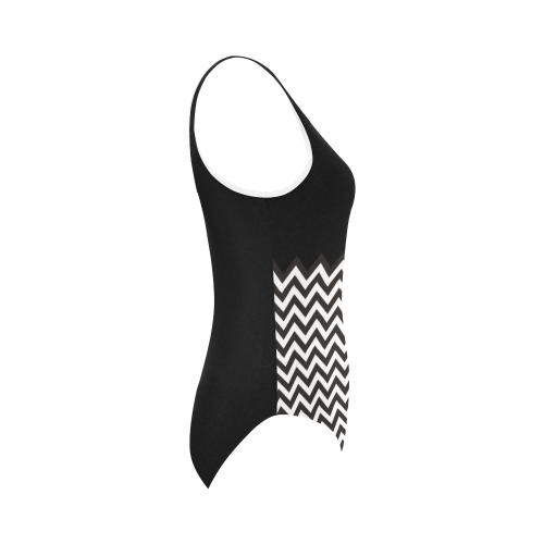 HIPSTER zigzag chevron pattern black & white Vest One Piece Swimsuit (Model S04)
