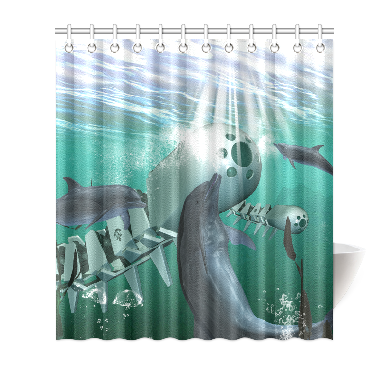 Dolphin with mechanical fish Shower Curtain 66"x72" ID D383470