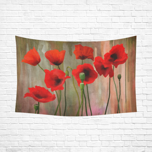 Poppies Cotton Linen Wall Tapestry 90"x 60"