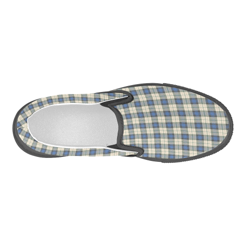 Classic Tartan Squares Fabric - blue beige Men's Slip-on Canvas Shoes (Model 019)