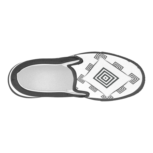 Solid Squares Frame Mosaic Black & White Men's Slip-on Canvas Shoes (Model 019)