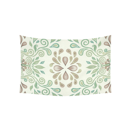 Green watercolor ornaments Cotton Linen Wall Tapestry 60"x 40"