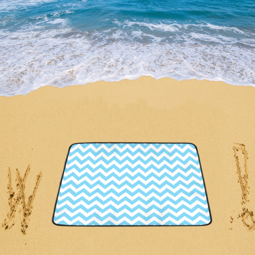 Bright Blue and white zigzag chevron Beach Mat 78"x 60"