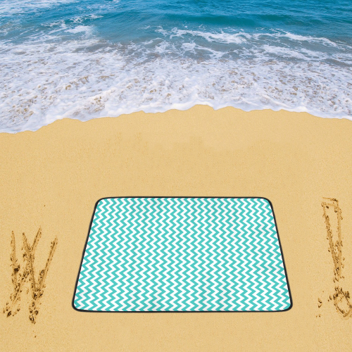 Turquoise and white small zigzag chevron Beach Mat 78"x 60"