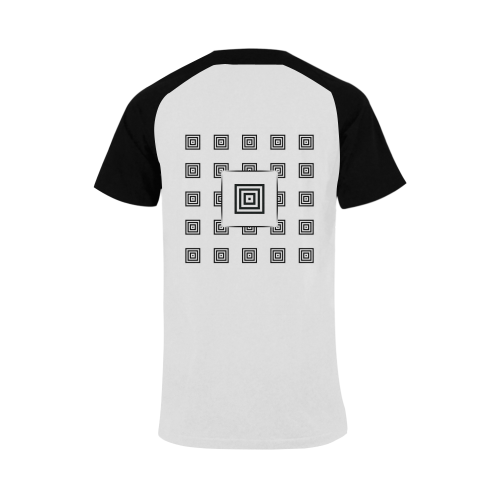 Solid Squares Frame Mosaic Black & White Men's Raglan T-shirt Big Size (USA Size) (Model T11)