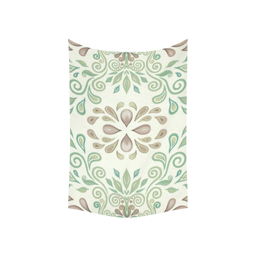 Green watercolor ornaments Cotton Linen Wall Tapestry 60"x 40"