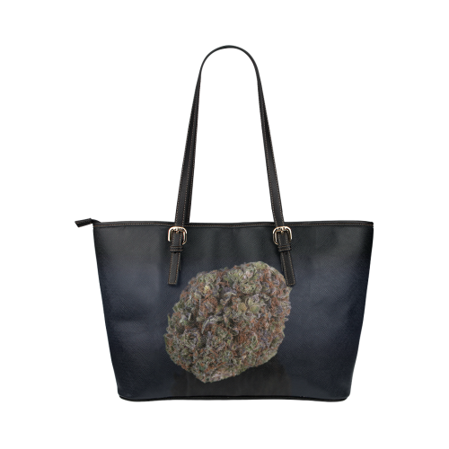 Medicinal Medical Marijuana on Black Leather Tote Bag/Small (Model 1651)