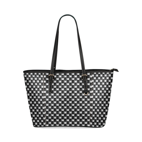 Interwoven Highlights - Black & Gray Leather Tote Bag/Large (Model 1640)
