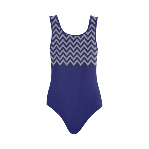 Chevron ZigZag black & white transparent Vest One Piece Swimsuit (Model S04)