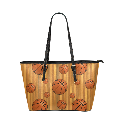 Basketballs with Wood Background Leather Tote Bag/Large (Model 1651)