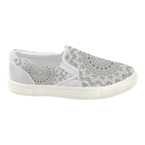 Kaleidoscope Fractal Mandala Grey Green Women's Slip-on Canvas Shoes (Model 019)