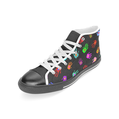Multicolored HANDS with HEARTS love pattern Women's Classic High Top Canvas Shoes (Model 017)