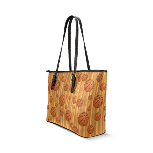 Basketballs with Wood Background Leather Tote Bag/Large (Model 1640)