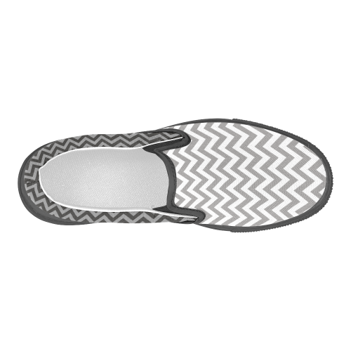 Chevron ZigZag black & white transparent Men's Slip-on Canvas Shoes (Model 019)
