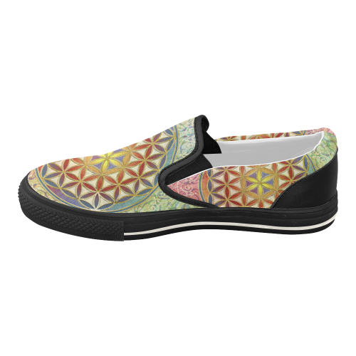 FLOWER OF LIFE vintage ornaments green red Women's Slip-on Canvas Shoes (Model 019)